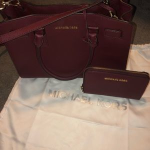 Michael Kors Burgundy purse and wallet set